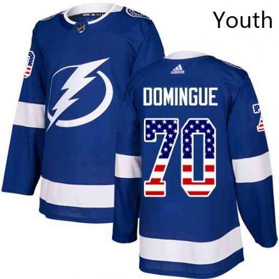 Youth Adidas Tampa Bay Lightning 70 Louis Domingue Authentic Blue USA Flag Fashion NHL Jerse
